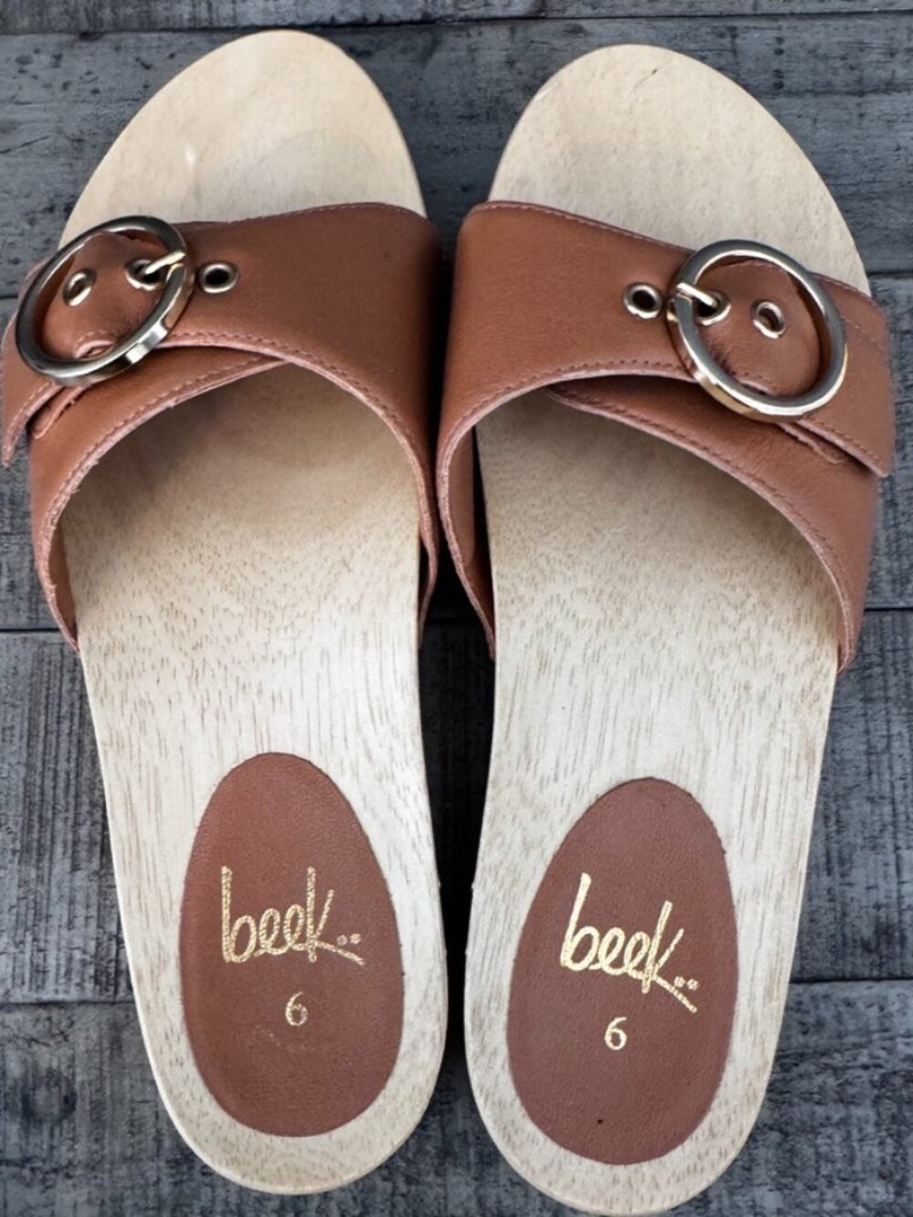 Beek Leather Wooden Slide Sandals, Size 6, Tan,Excellent Condition, Minimal Wear - Picture 7 of 10